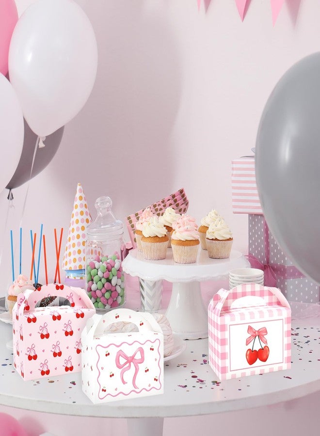 JarThenaAMCS 24Pcs Cherry Bow Treat Boxes with Handles Red Pink Coquette Bow Cherry Gift Paper Container for Birthday Bachelorette Engagement Christmas Party Supplies - Image 5